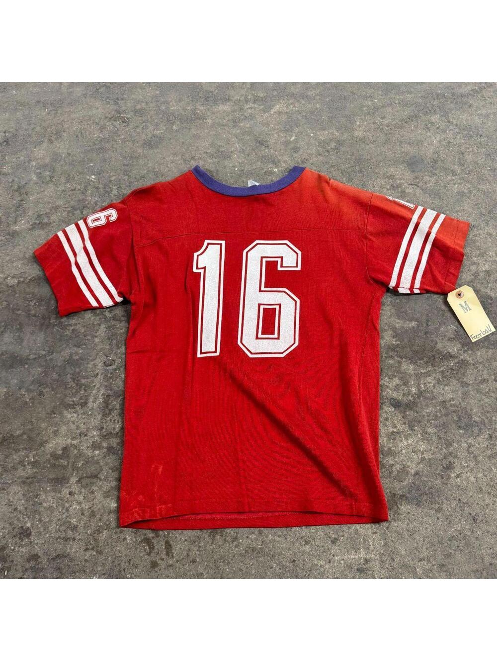 Vintage 70s ALLPRO Red Varsity Football Jersey #16 Sun Faded